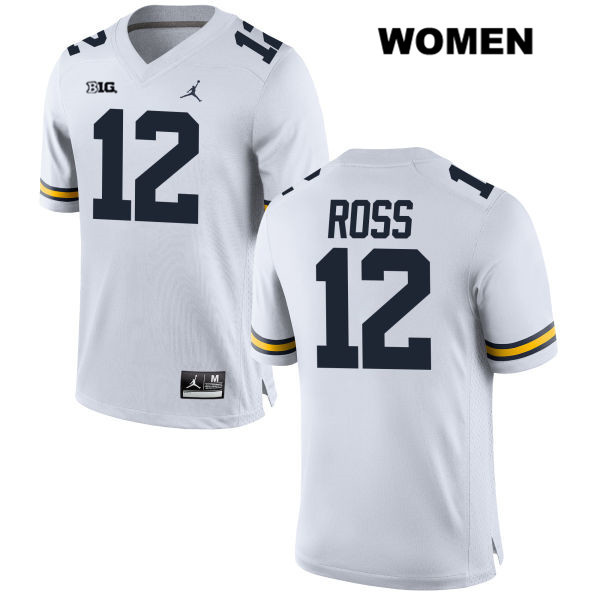 Women's NCAA Michigan Wolverines Josh Ross #12 White Jordan Brand Authentic Stitched Football College Jersey BY25O62JR